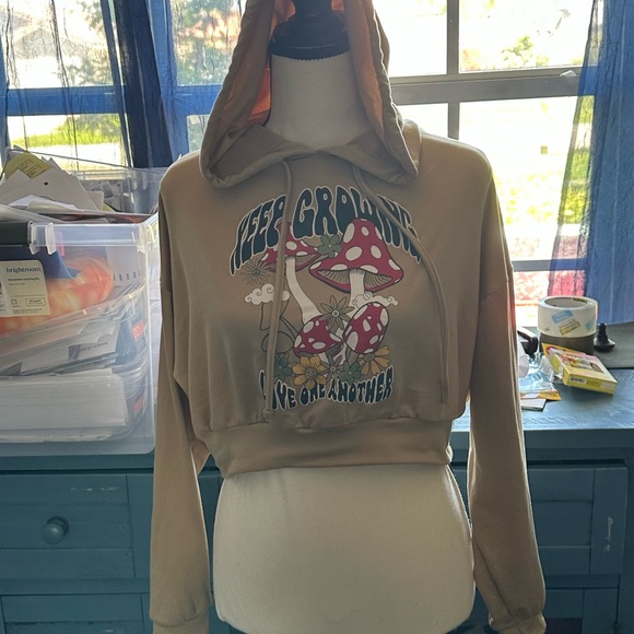 Crop top hoodie with mushrooms. - Picture 2 of 2